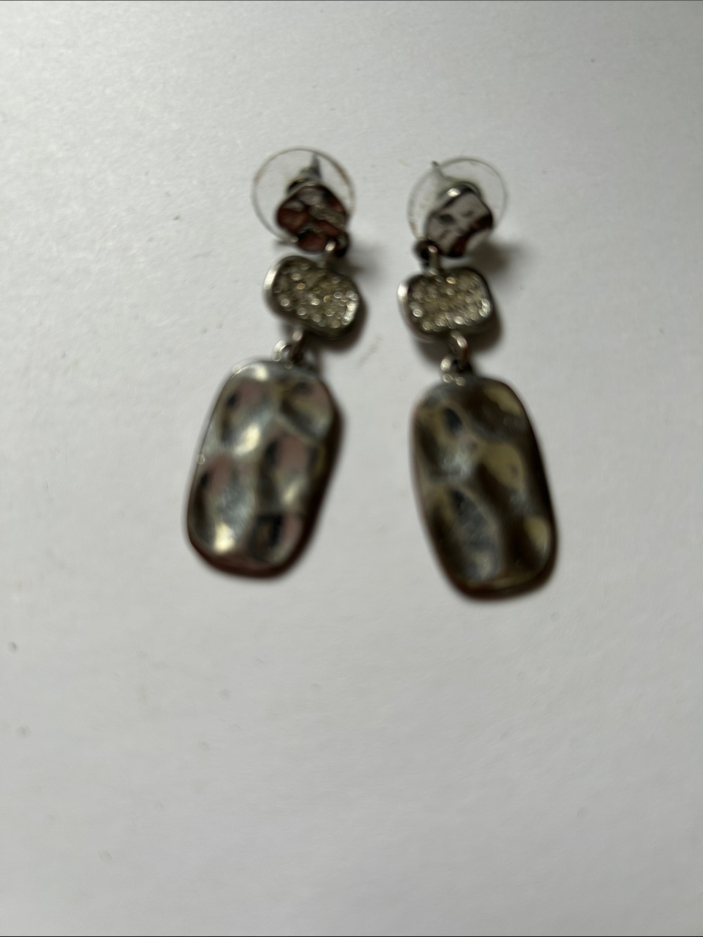 Silver-Tone Dangle Earrings with Pave Accent j31